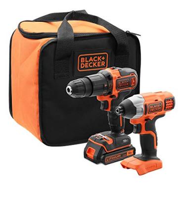BLACK+DECKER Black and Decker - Kit d'outils 18V perceuse &agrave; percussion + cl&eacute; &agrave; chocs - BCK21S1S