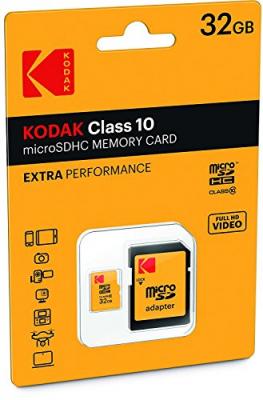 KODAK Carte m&eacute;moire microSDHC de 32 Go avec Adaptateur SD Classe 10, Compatible avec microSDXC