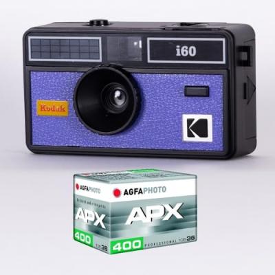KODAK  DA00259 - Pack Appareil Photo  i60 et 1 pellicule 400 ISO de 36 poses, Objectif Optique 31 mm, Convient aux films ISO 200/400/800, Pour les films couleur de 35 mm - Bleu - Neuf