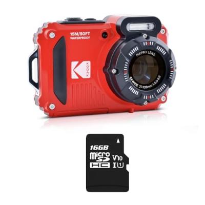 KODAK Pack  PIXPRO WPZ2 Appareil Photo Num&eacute;rique Sous-Marin 15m 16MP WiFi Rouge + 1 Carte SD 16Go