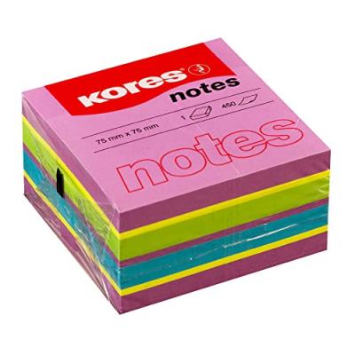 KORES  cubo-notes repositionnables - 75 x 75 mm - 450 feuilles, violet jaune vert bleu n48464