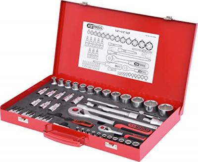 KS TOOLS Jeu de douilles 6 pans 1/4'' - 1/2'', finition chrom&eacute; mat, 52 pcs