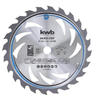  KWB - 586154 Lame de scie circulaire au carbure 184 x 16 x 1.2 Nombre de dents: 24 1 pc(s) Y760822
