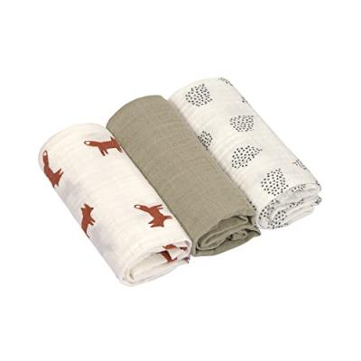 LASSIG Lot de 3 langes en mousseline Little Forest Renard (60 x 60 cm)