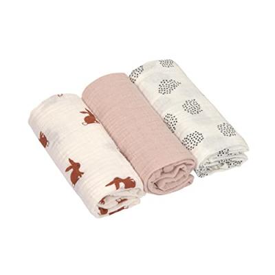 LASSIG Lot de 3 langes en mousseline Little Forest Lapin (60 x 60 cm)