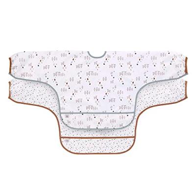 LASSIG Lot de 2 bavoirs manches longues avec poche Tiny Farmer Mouton bleu