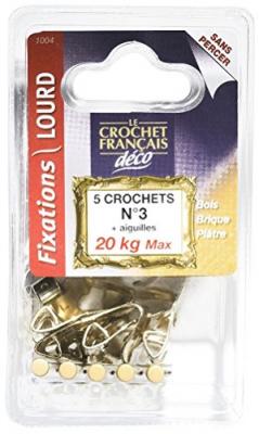LE CROCHET FRANCAIS Crochet acier laiton n&deg;3 - lot de 5 - 20 Kg max