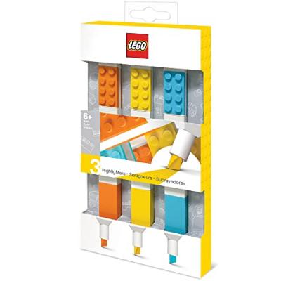 Lego 3 Pack Highlighters; Orange, Yellow, Azur