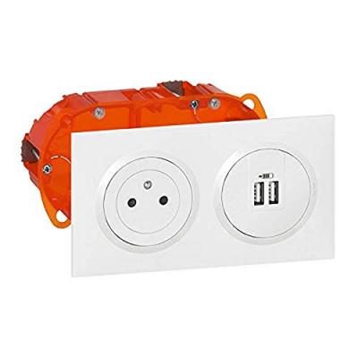 LEGRAND Kit prise de courant 2P+T 16A + chargeur 2 USB 2,4A Dooxie - Blanc