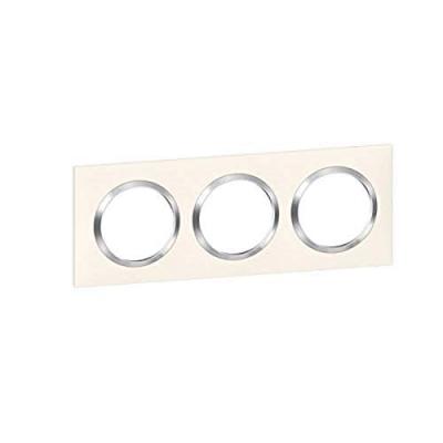 Legrand - Plaque carr&eacute;e Dooxie - Blanc - Bague chrome - 3 postes