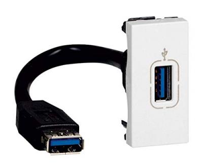 LEGRAND Prise USB Data femelle pr&eacute;connectoris&eacute;e Mosaic - 1 module - blanc