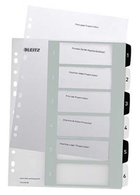 LEITZ  Intercalaires imprimables WOW, 6 touches, A4+, PP, noir/blanc - Lot de 3