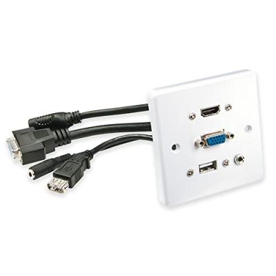 LINDY  60220 Plaque Murale VGA/HDMI/USB/Jack 3,5mm St&eacute;r&eacute;o, Blanc