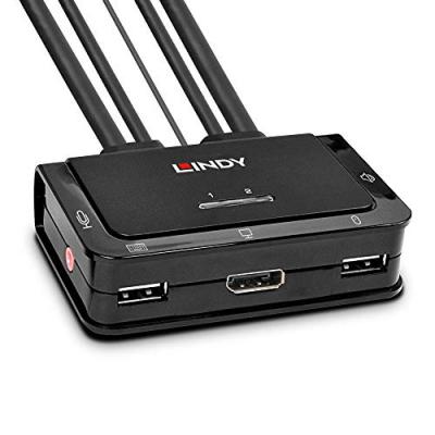 LINDY  Switch KVM 2 Ports DisplayPort 1.2, USB Type C, USB 2.0 & Audio avec c&acirc;bles 42346