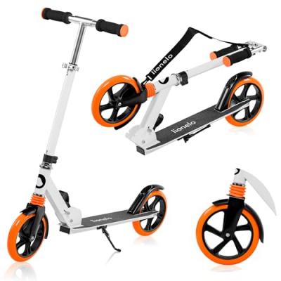 LIONELO  Luca Trottinette Enfants Jusqu'&agrave; 100kg Roues 200mm Frein Pliable Blanc Orange