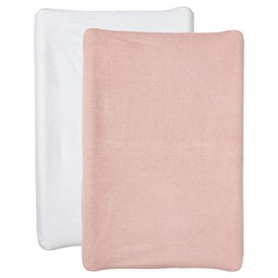 BABYCALIN Lot de 2 housses de matelas &agrave; langer en &eacute;ponge 50x70 cm - Blanc + Rose