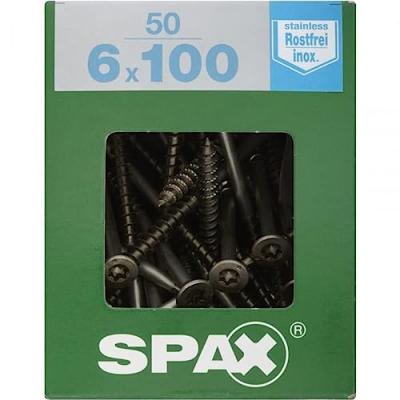SPAX Lot de 50 vis inox t&ecirc;te frais&eacute;e torx , Diam.6 mm x L.100 mm