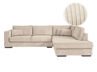 LOUNGITUDE Belami - canap&eacute; d'angle 4 places en velours c&ocirc;tel&eacute; - beige - angle droit