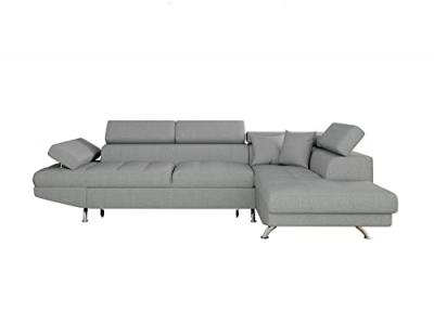 LOUNGITUDE Canap&eacute; d'angle droit convertible tissu gris clair Mio 271 cm
