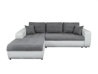 LOUNGITUDE Canap&eacute; d'angle gauche convertible bi-mati&egrave;re blanc/gris