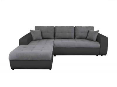 LOUNGITUDE Canap&eacute; d'angle gauche convertible bi-mati&egrave;re noir/gris