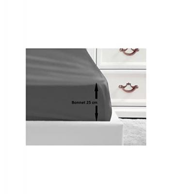 LOVELY HOME  - Drap Housse 100% coton 160x200x25 cm - Gris fonce