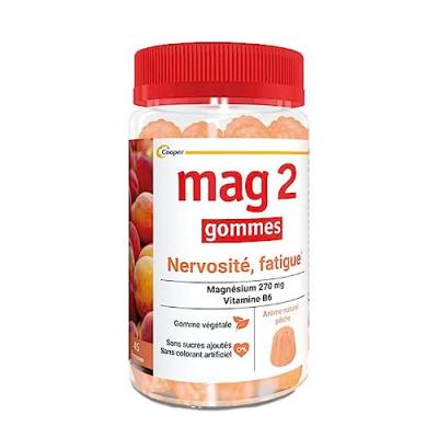 MAG2 Mag 2 Nervosit&eacute; Fatigue Ar&ocirc;me P&ecirc;che 45 Gommes