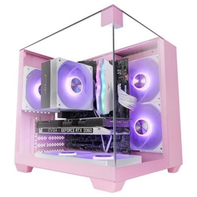MARS GAMING Bo&icirc;tier PC compact  Mc-Visionm MicroATX triple verre tremp&eacute; double chambre rose