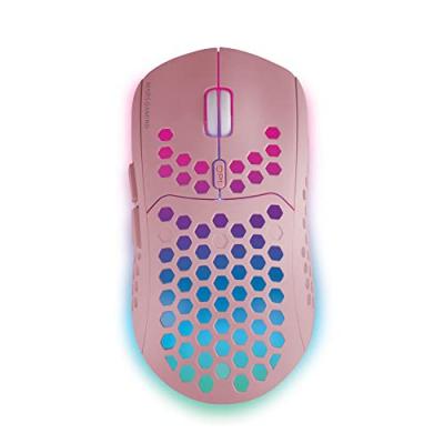 MARS GAMING Souris Gaming Sans Fil MMW3 Rose RGB Flow Ultral&eacute;g&egrave;re 79g 3200DPI