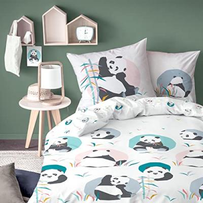 MATT & ROSE Parure de lit enfant en coton imprim&eacute; panda 140 x 200 cm Blanc
