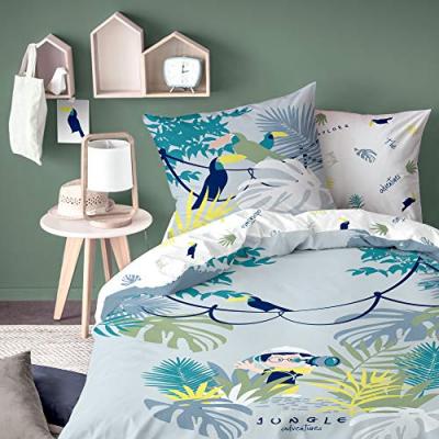 MATT & ROSE Parure de lit imprim&eacute;e en coton Gris 140x200+63x63cm