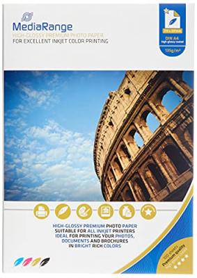 MEDIARANGE Papier photo 135gr/m&sup2; A4 brillant 100 feuilles jet d'encre