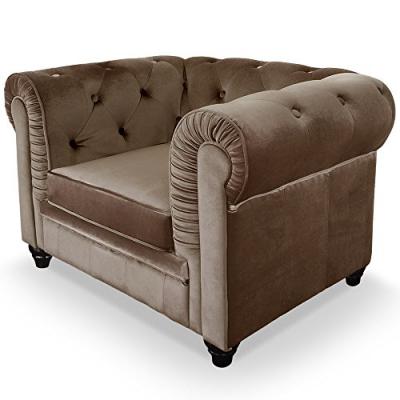 MENZZO Cotecosy - Grand fauteuil Chesterfield velours Taupe - Taupe
