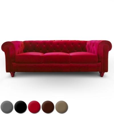 MENZZO Canape 3 places Chesterfield Velours Rouge