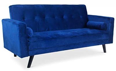 COTECOSY Canap&eacute; convertible clic-clac scandinave Slow Velours Bleu