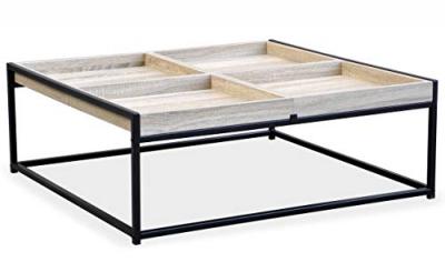 Menzzo Carolina Table Basse en Bois, M&eacute;tal, Ch&ecirc;ne Clair, Taille Unique