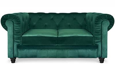 MENZZO Grand Canap&eacute; Chesterfield 2 places Velours Vert ANGOL