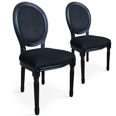 Lot de 2 chaises m&eacute;daillon Louis XVI velours Noir