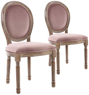 MENZZO Lot de 2 chaises Louis XVI Bois patin&eacute; & Velours Rose