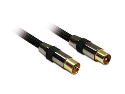 METRONIC C&acirc;ble TV premium coax. 9.52mm dor&eacute;es m&acirc;le-fem. gaine tress&eacute;e - noir
