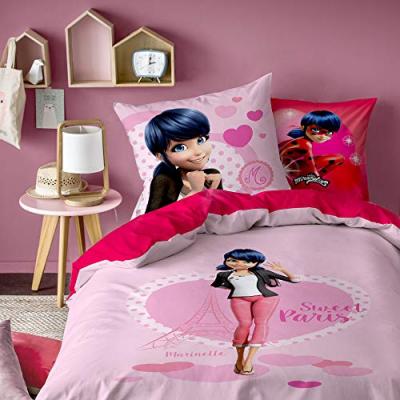 MIRACULOUS LADYBUG Miraculous Lady Bug H&eacute;ro&iuml;ne Parure Coton, Rose, 140 x 200/63 x 63 cm