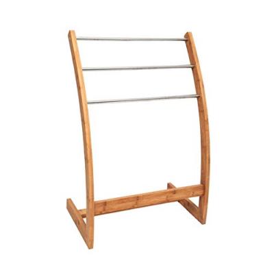 MSV  Porte Serviettes Bambou 3 Barres Acier INOX & Bambou