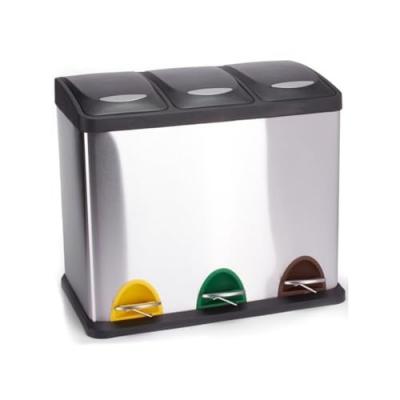 MSV  - Poubelle &agrave; p&eacute;dale Tri S&eacute;lectif Inox 3 bacs 8Lx3 - Gris
