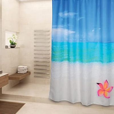 MSV Rideau de douche Polyester 180x200cm Motif Paradise Bleu & Blanc