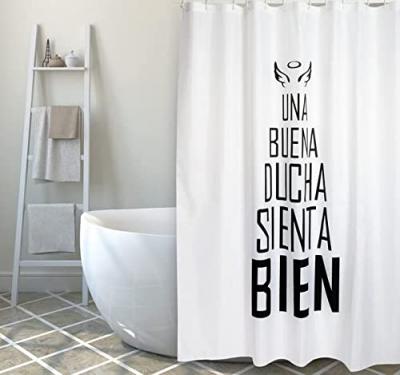 MSV  rideau de douche polyester buena ducha 180x200cm qualit&eacute; premium noir & blanc - anneaux inclus