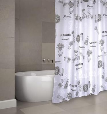 MSV Rideau de douche Polyester FLOWERS 180x200cm Gris & Blanc