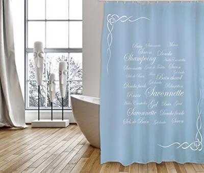 MSV  rideau de douche polyester grasse 180x200cm qualit&eacute; prmium bleu - anneaux inclus