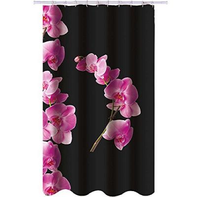 MSV Rideau de douche Polyester LANYU 180x200cm Motif Fleurs Noir et Rose