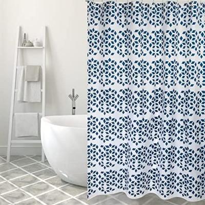 MSV  rideau de douche polyester nador 180x200cm qualit&eacute; premium bleu & blanc - anneaux inclus