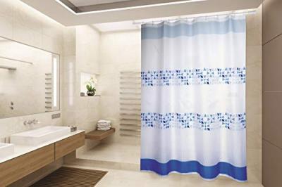 MSV  Rideau de douche Polyester PORTO 180x200cm QUALIT&Eacute; PREMIUM Bleu & Blanc - Anneaux inclus